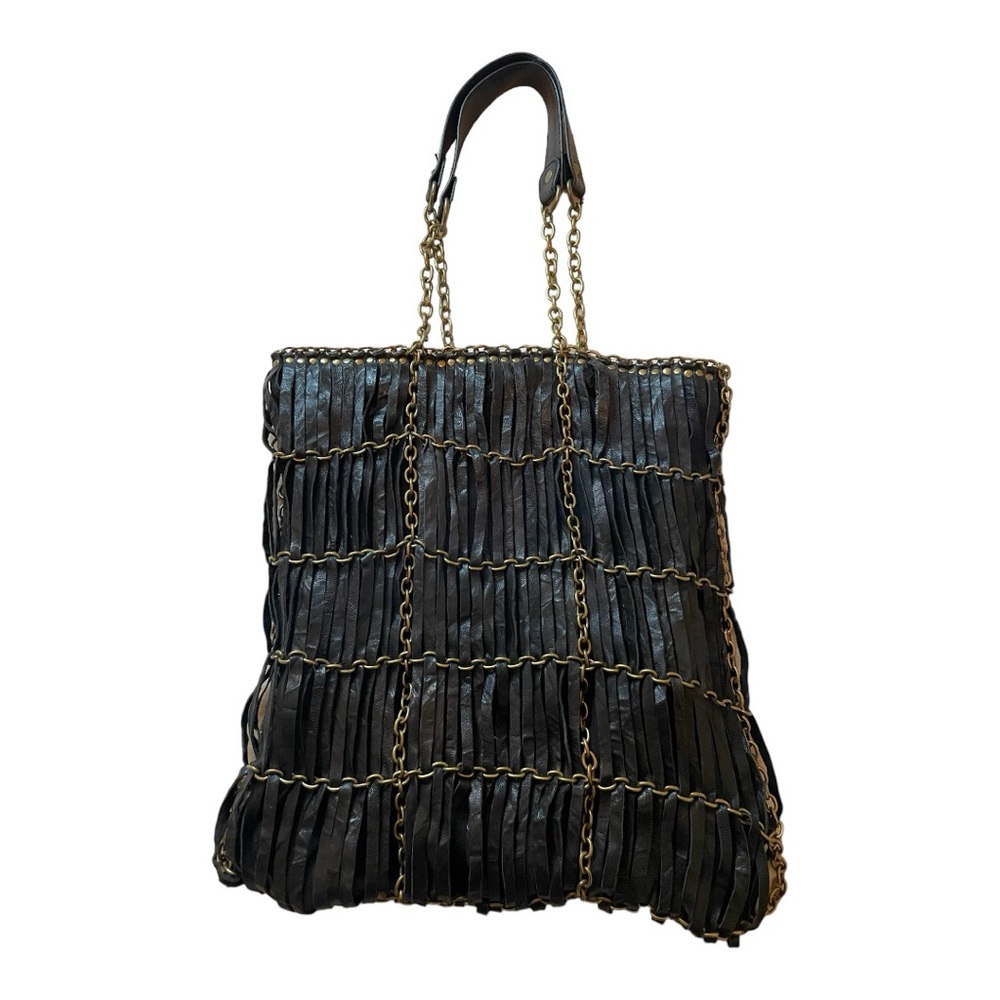 Black leather and gold burnished Stylish chain Boho Bag. Like new!